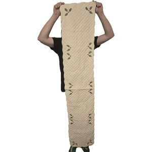 Vintage Christmas Quilted Table Runner Holly Berry Embroidered Scalloped 67"